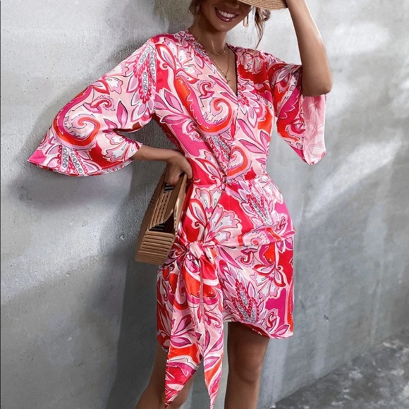 Floral Print Surplice Neck Dress - Picture 3 of 5